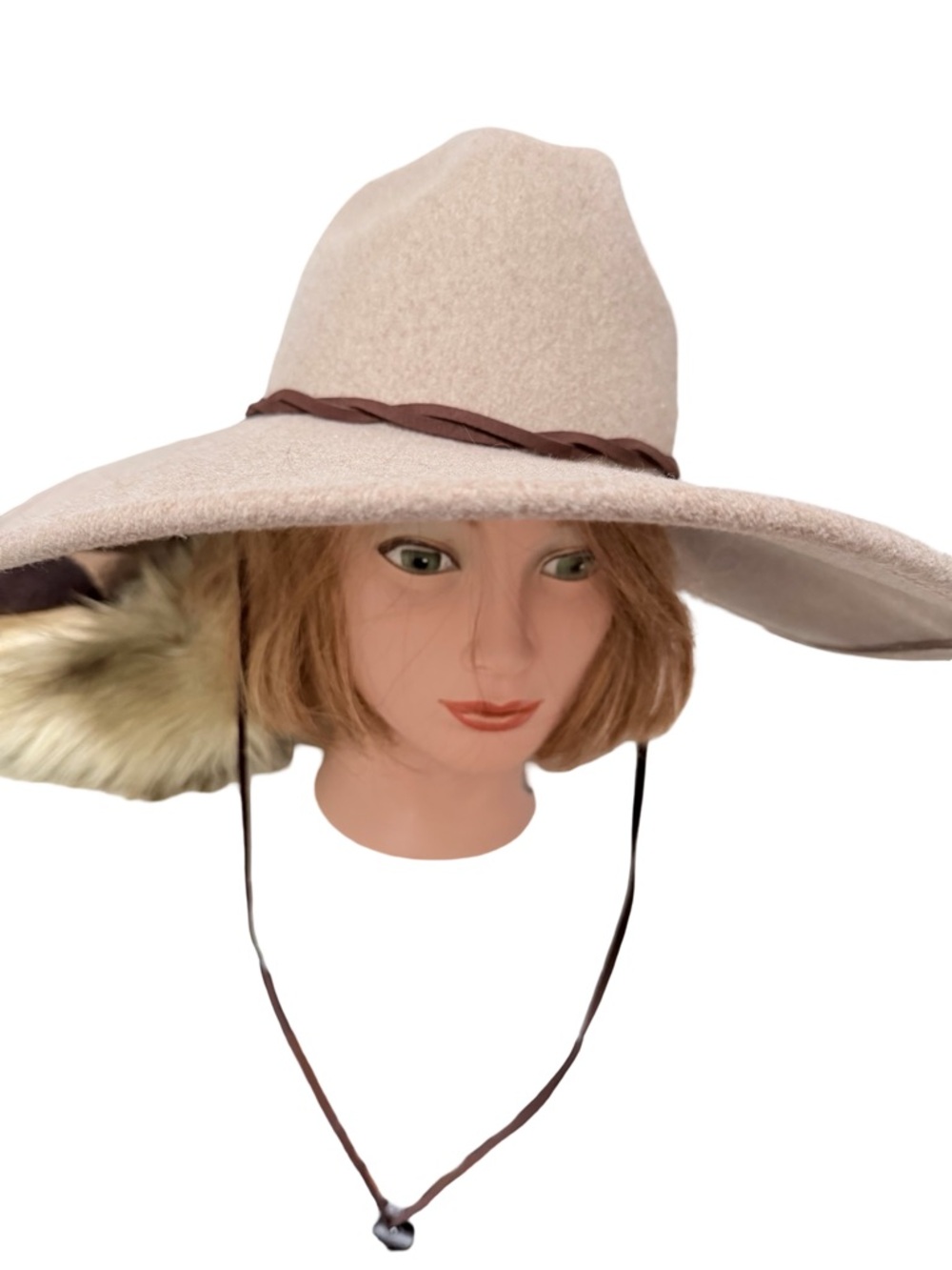 NWT Wide Brim Fedora Hat with Chin Strap - Beige
